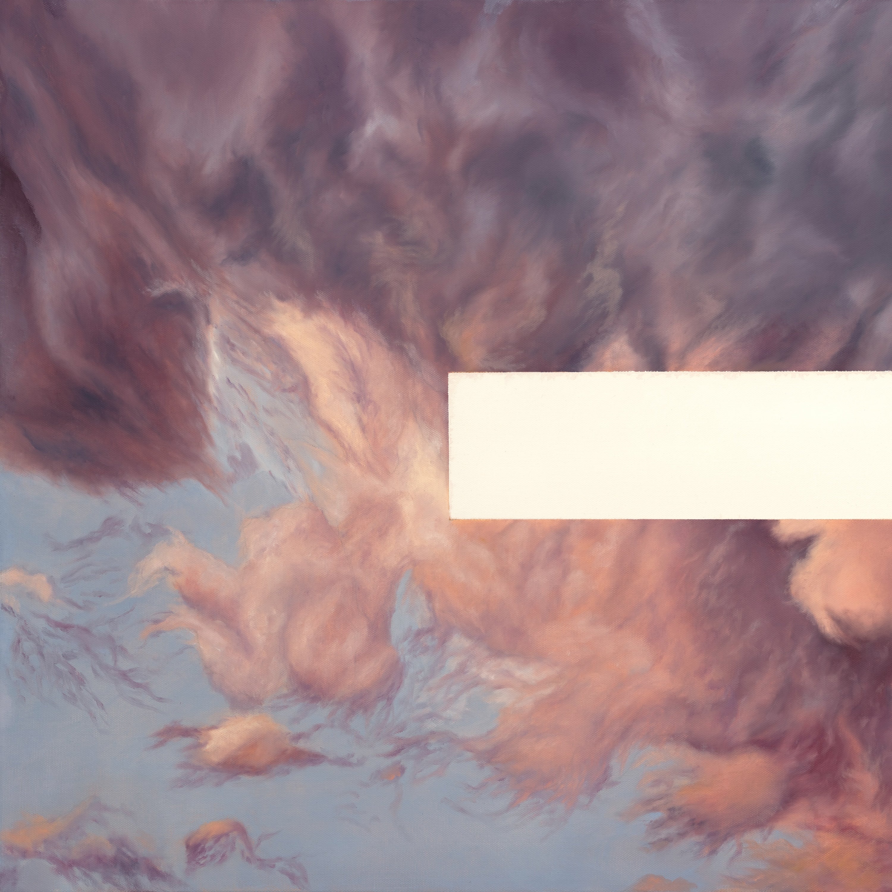 Abstract painting with swirling colors and a white rectangular area in the center.