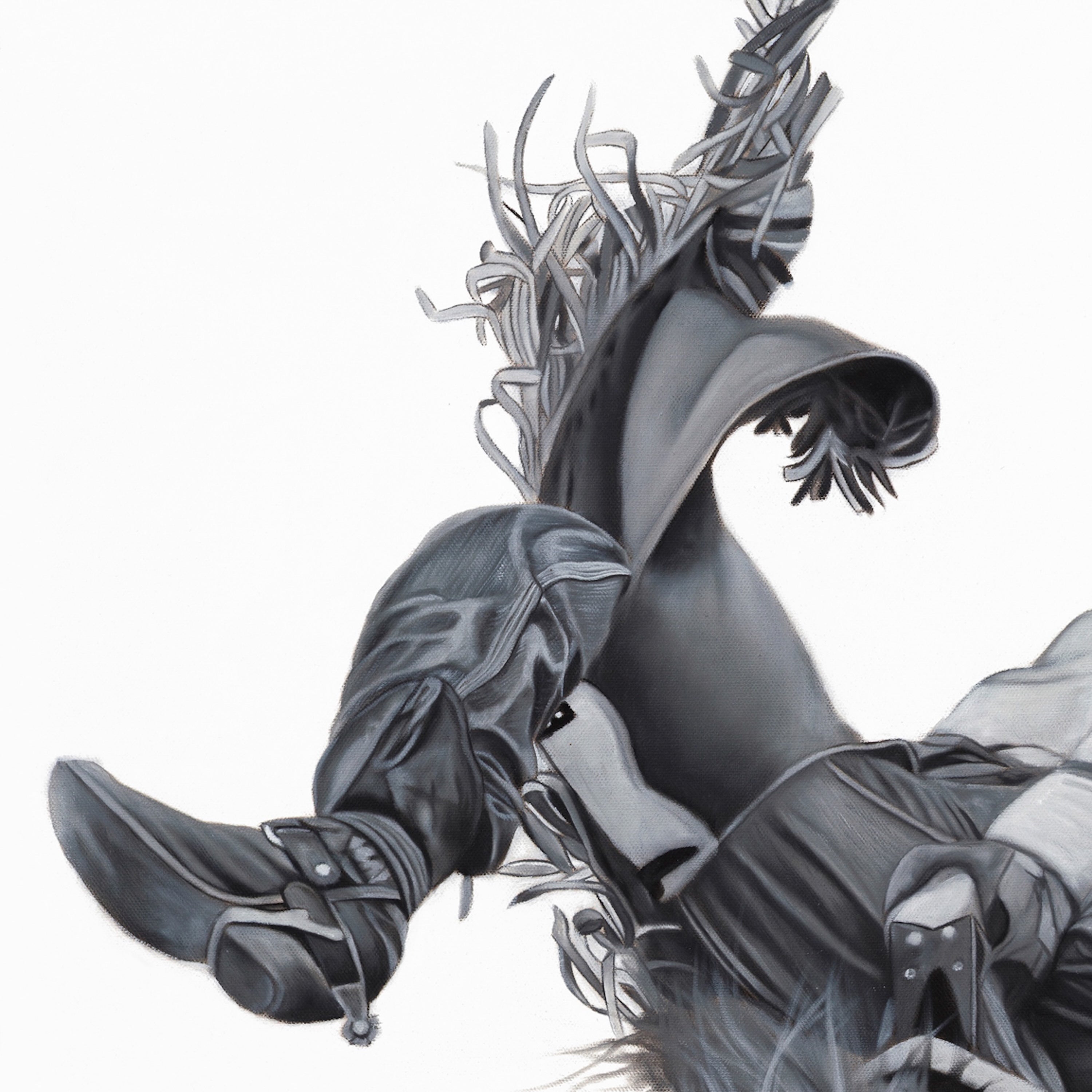 Black and white illustration of a character with a helmet and armor on a white background
