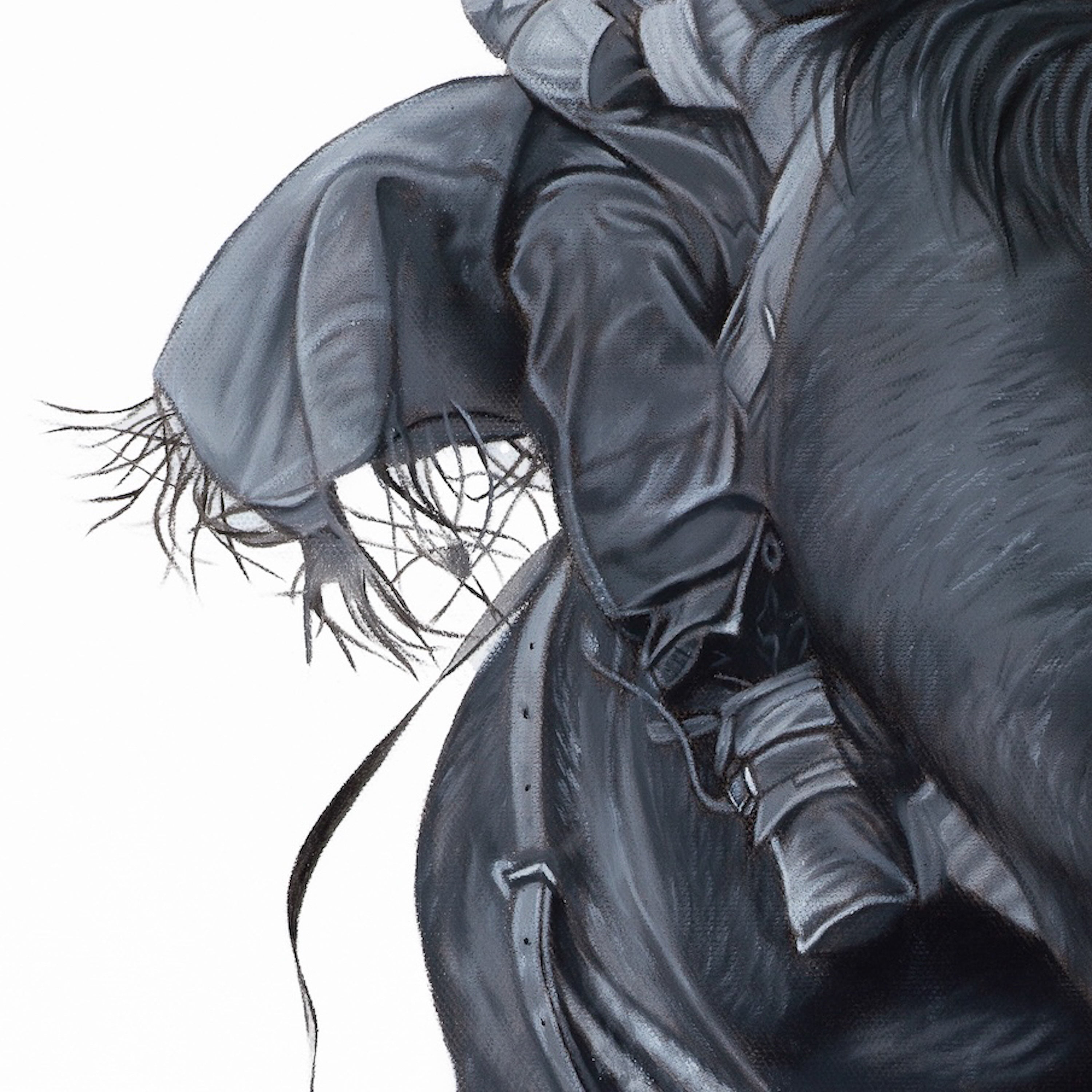 Close-up of a horse's head and neck with a bridle on a white background