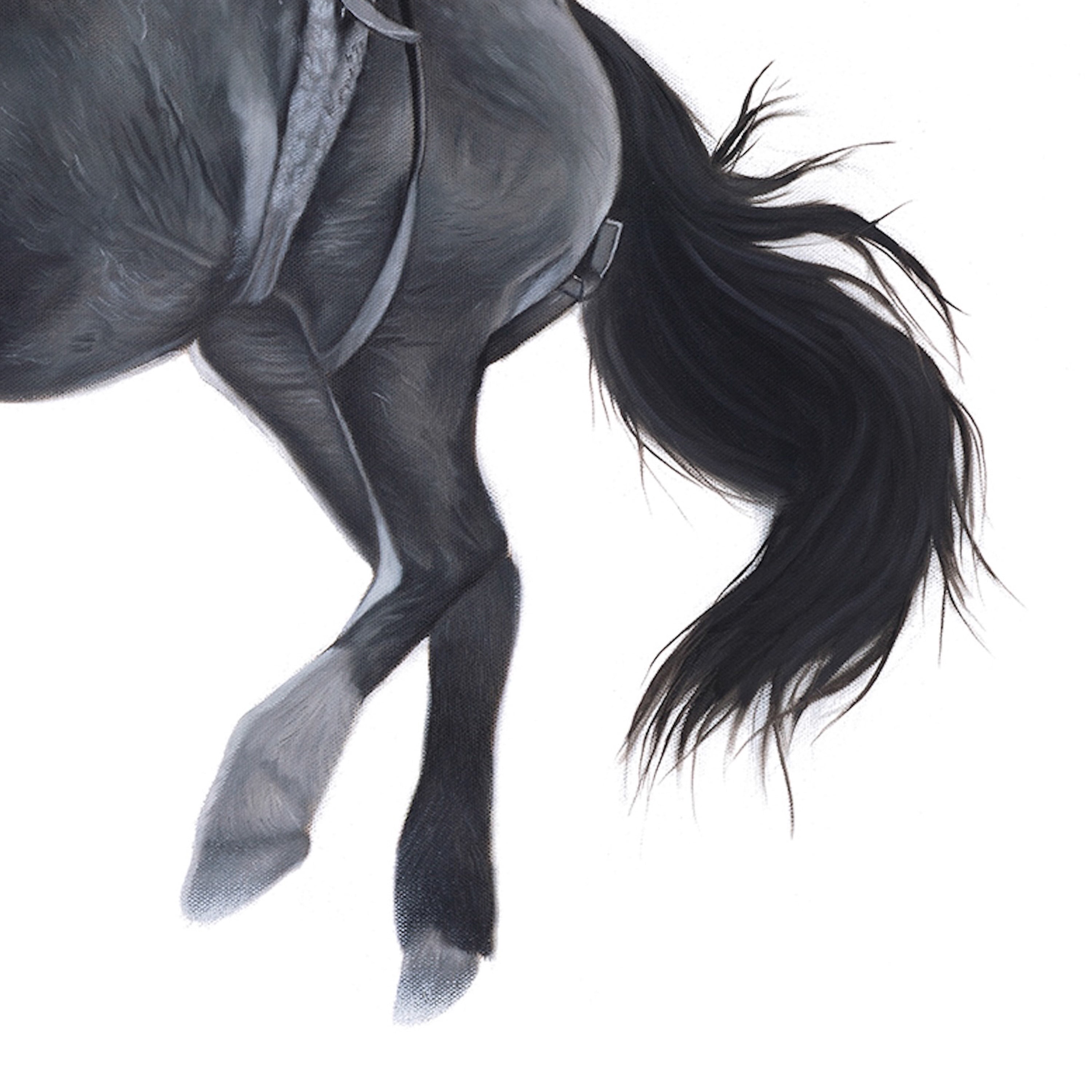 Artistic depiction of a horse in mid-gallop on a white background