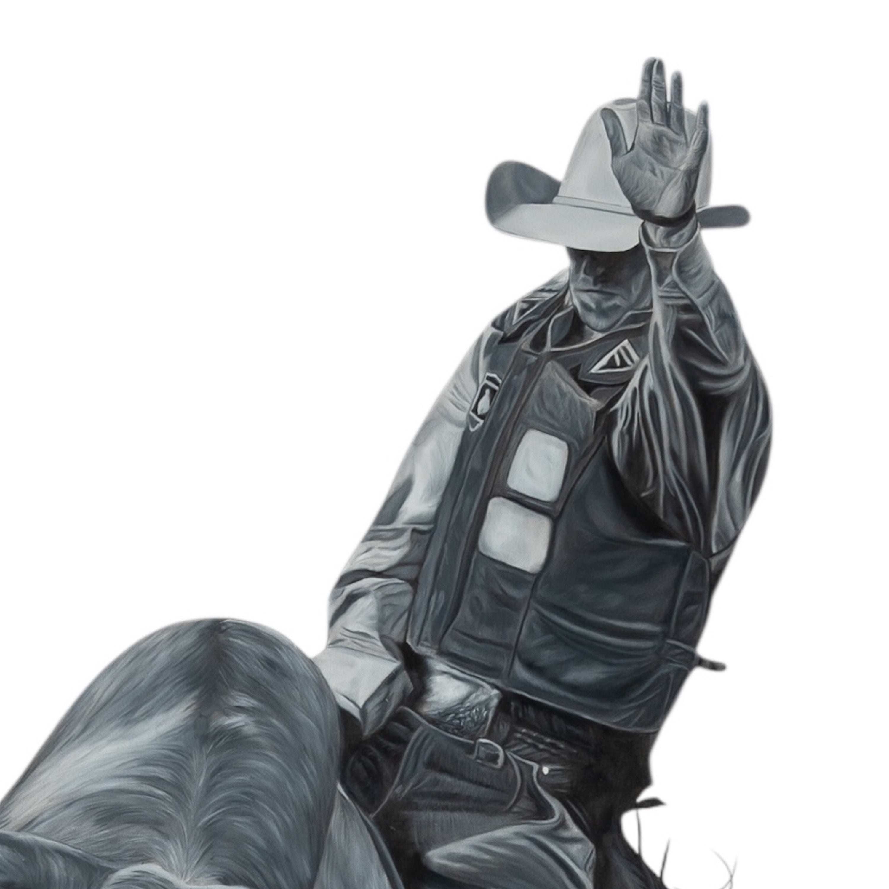 Person wearing a futuristic jacket with a white background