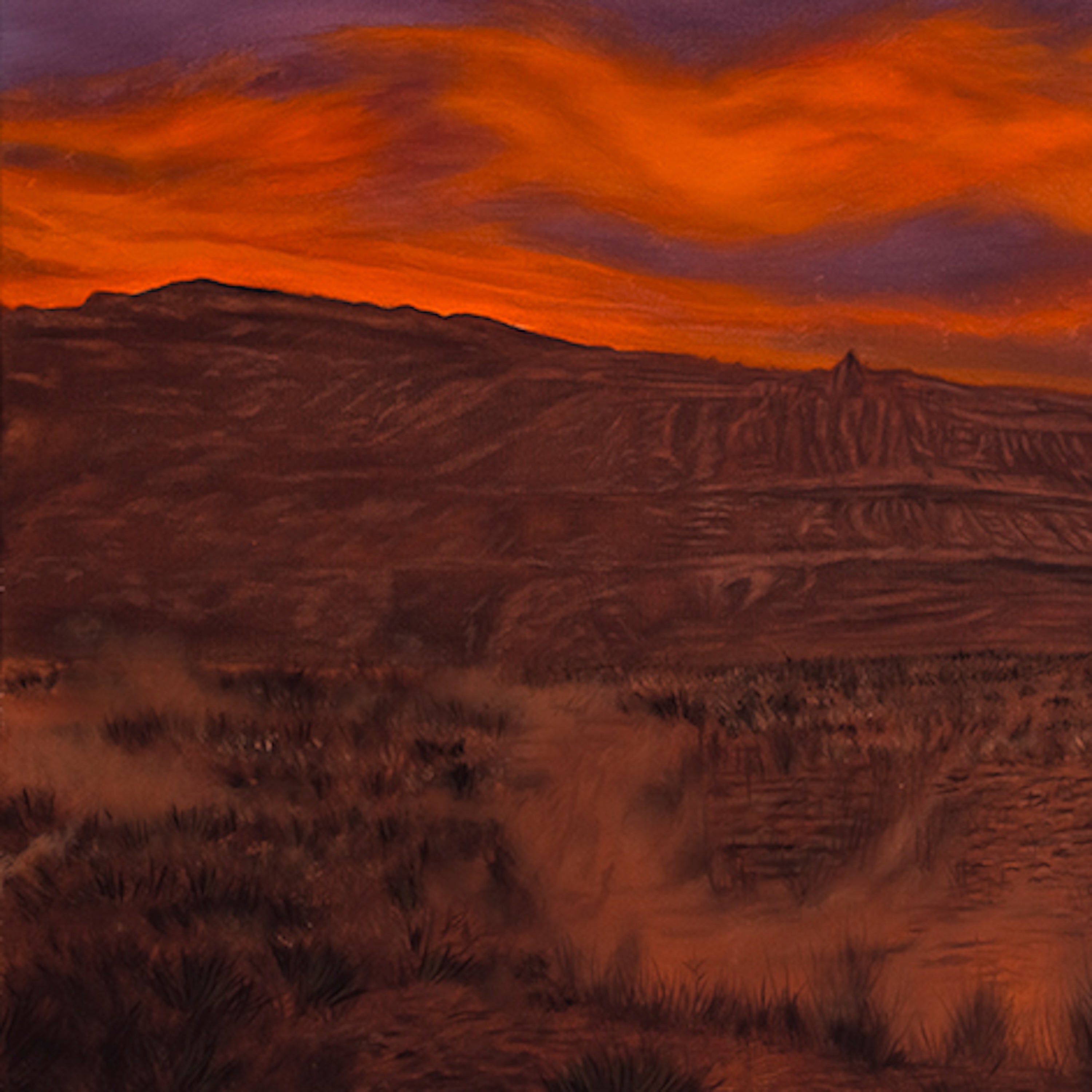 Desert landscape with a fiery orange sky