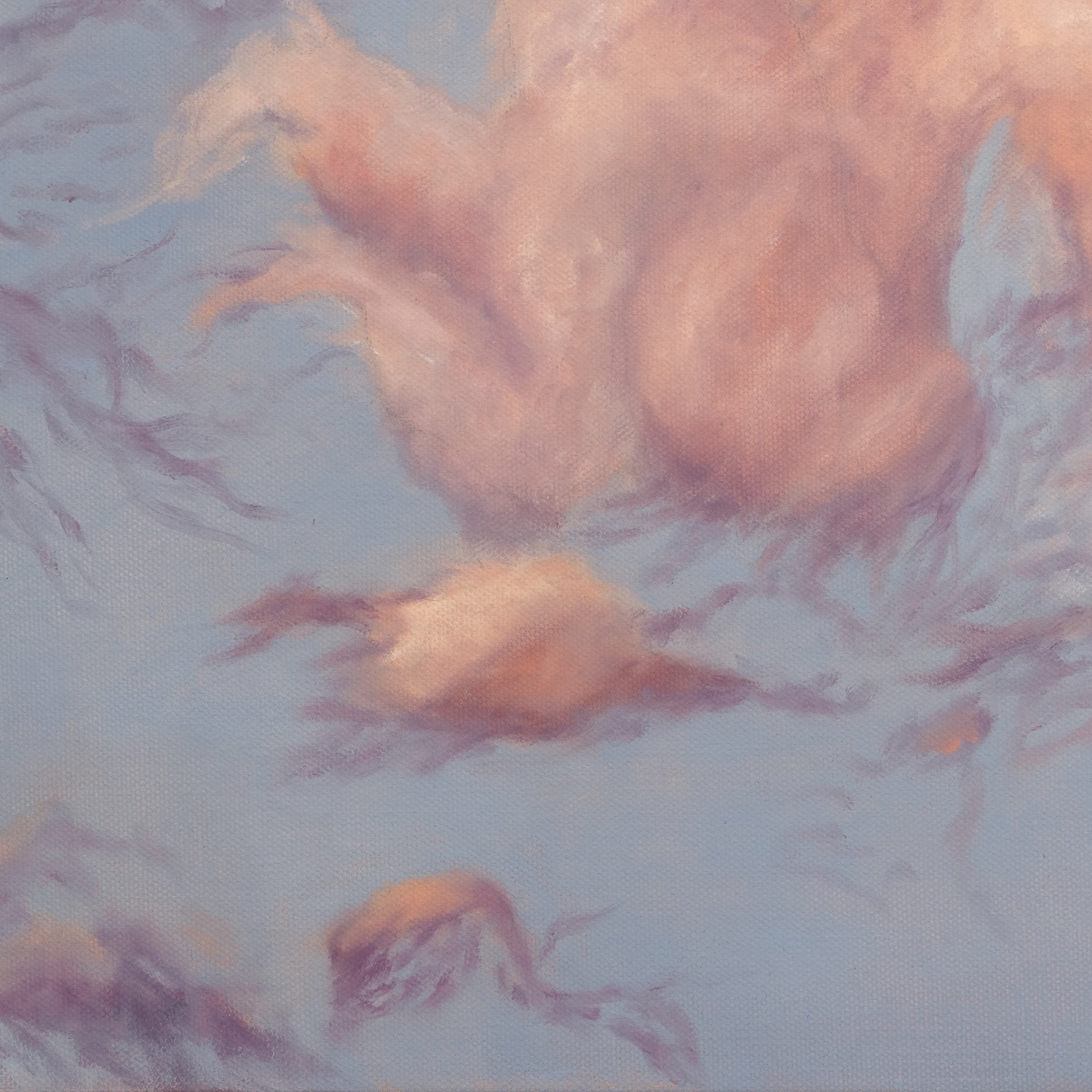 Abstract painting of a nude figure with flowing hair and fabric.