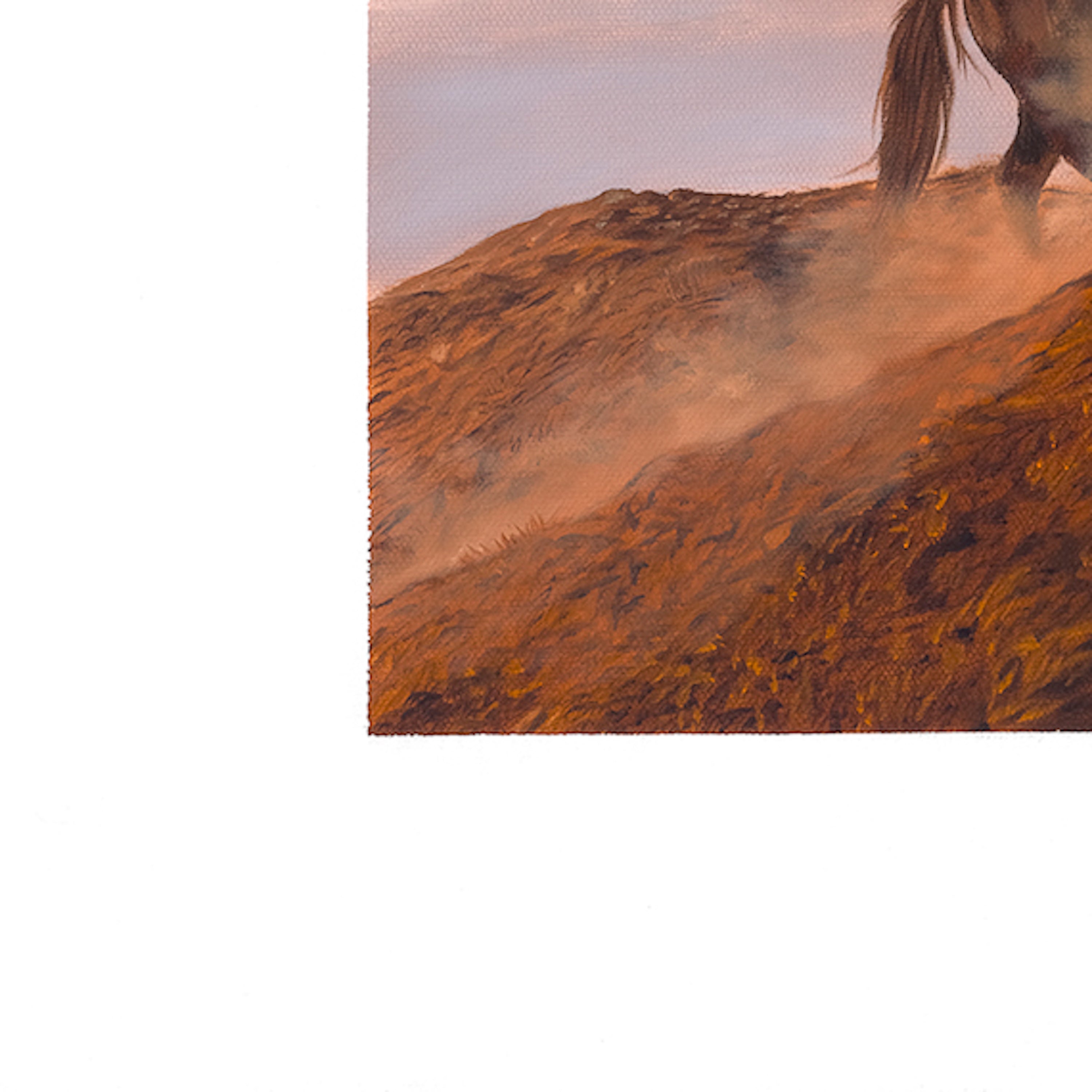 Horse running on a dirt path with a blurred background
