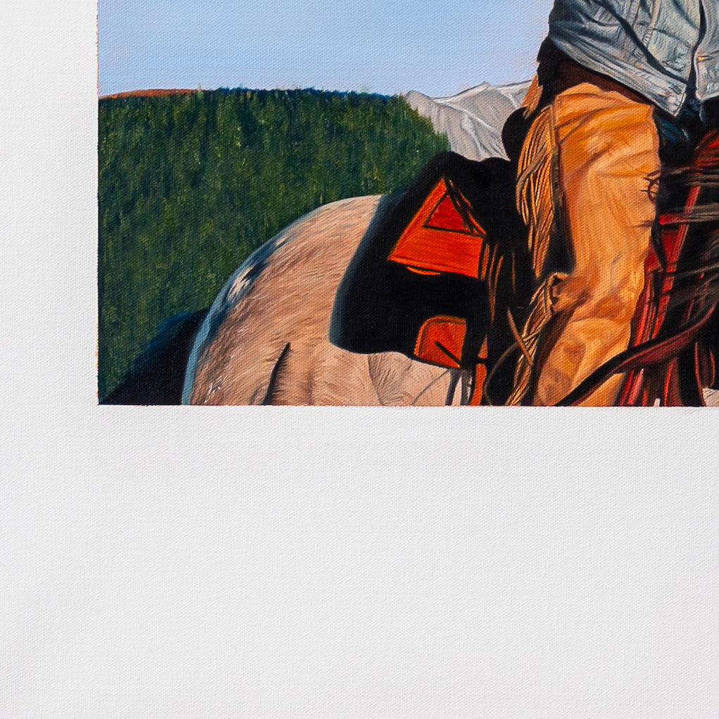 Close-up of a horse with a saddle and bridle against a natural background