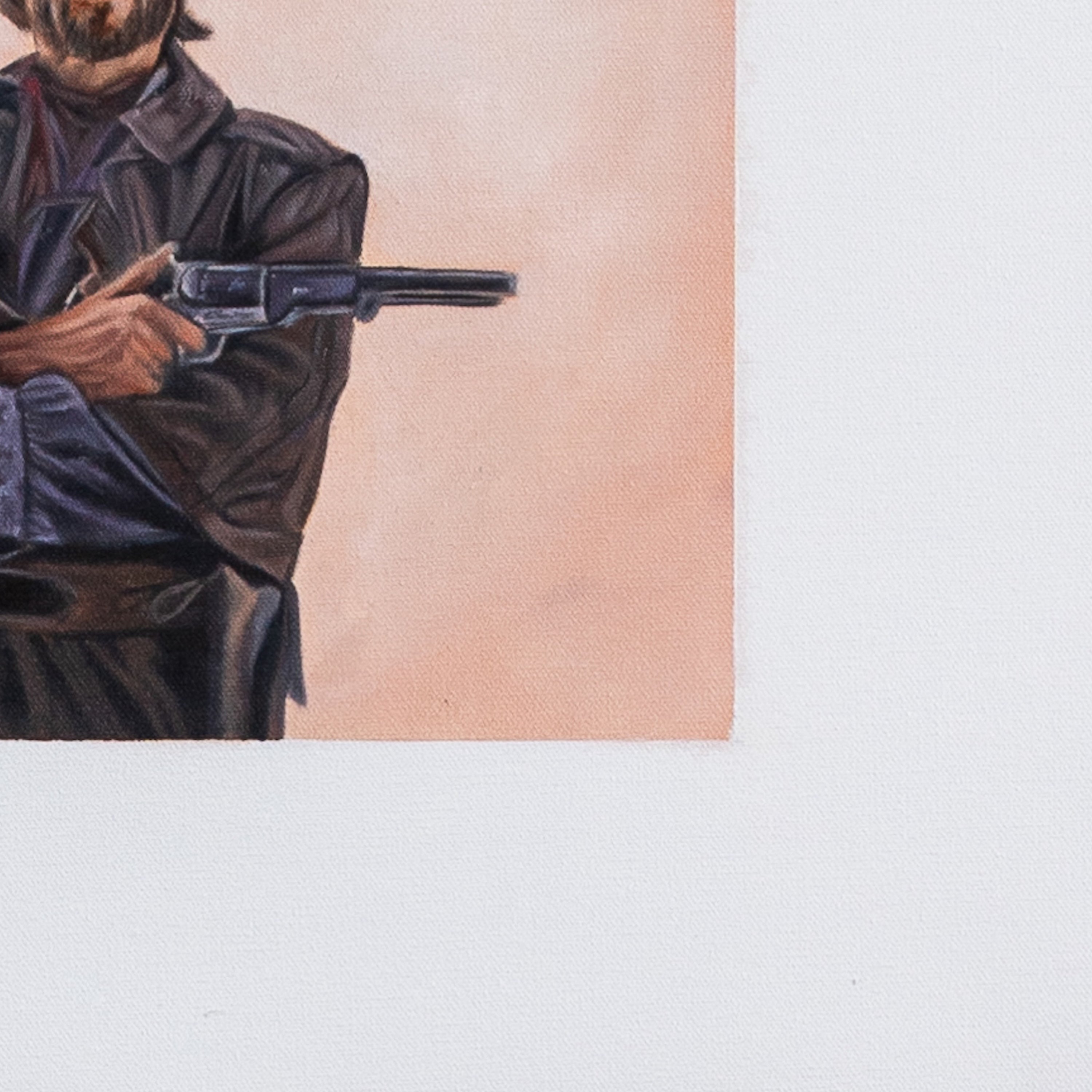 Illustration of a person holding a revolver against a plain background